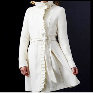 STEVE MADDEN WHITE RUFFLED PLACKET Winter COAT Textured WOOL Jacket 1X